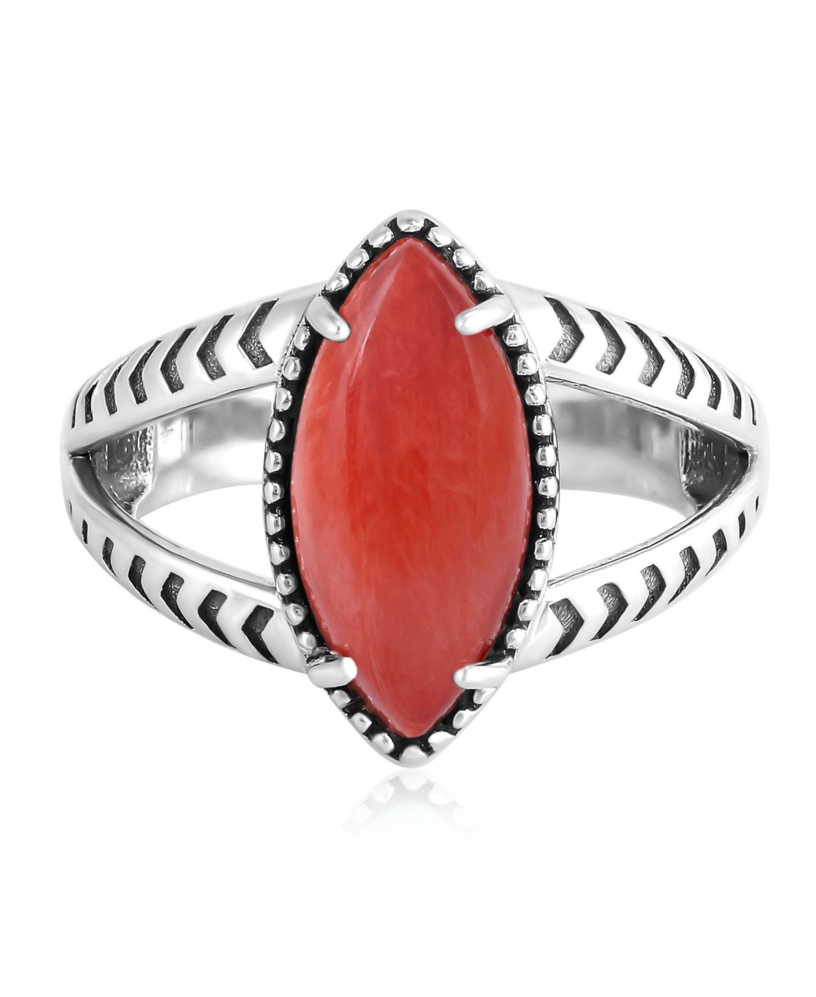 American West Jewelry Sterling Spiny Oyster Marquise Split Shank Ring, Size 11