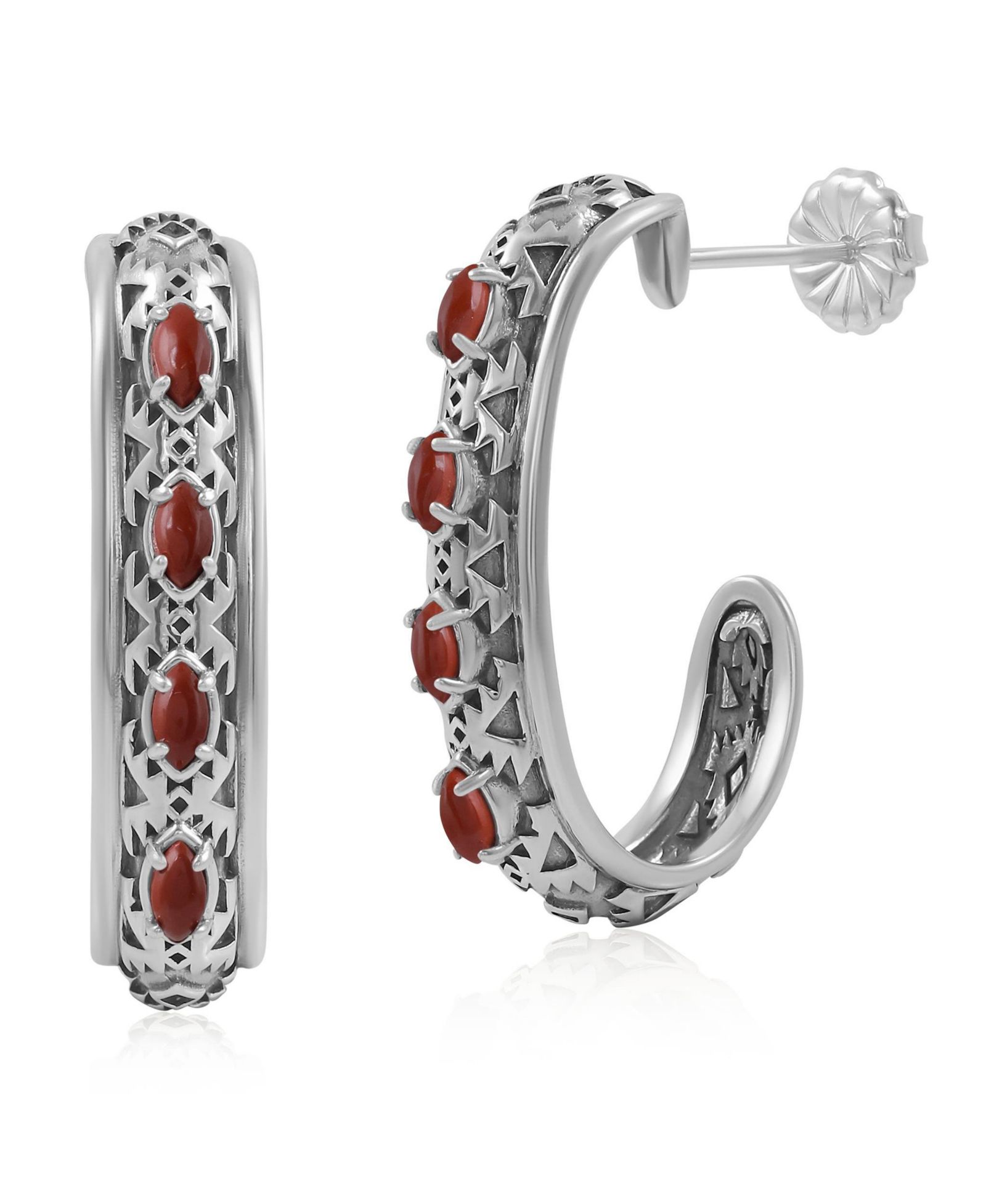 American West Jewelry Sterling Jasper Patterned J-Hoop Earrings