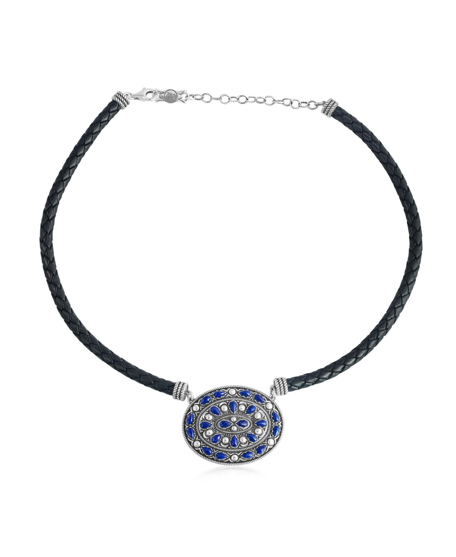 Подвеска American West Jewelry Sterling Lapis Oval на кожаном шнурке, 17"