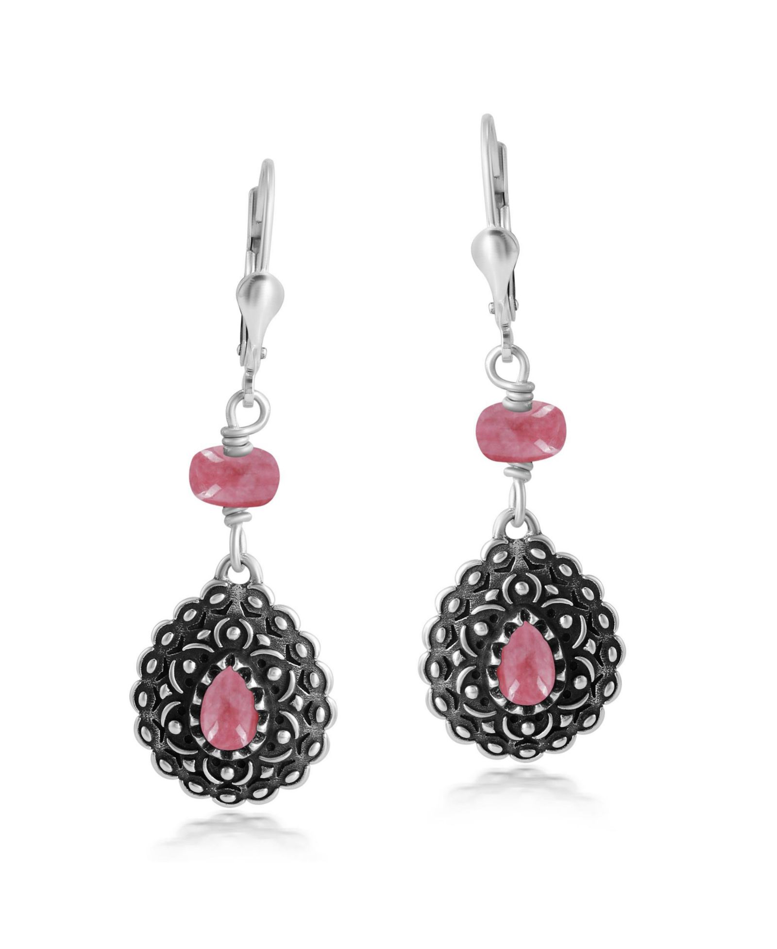 Серьги American West Jewelry Sterling Rhodonite Pear-Shaped Concha Lever Back