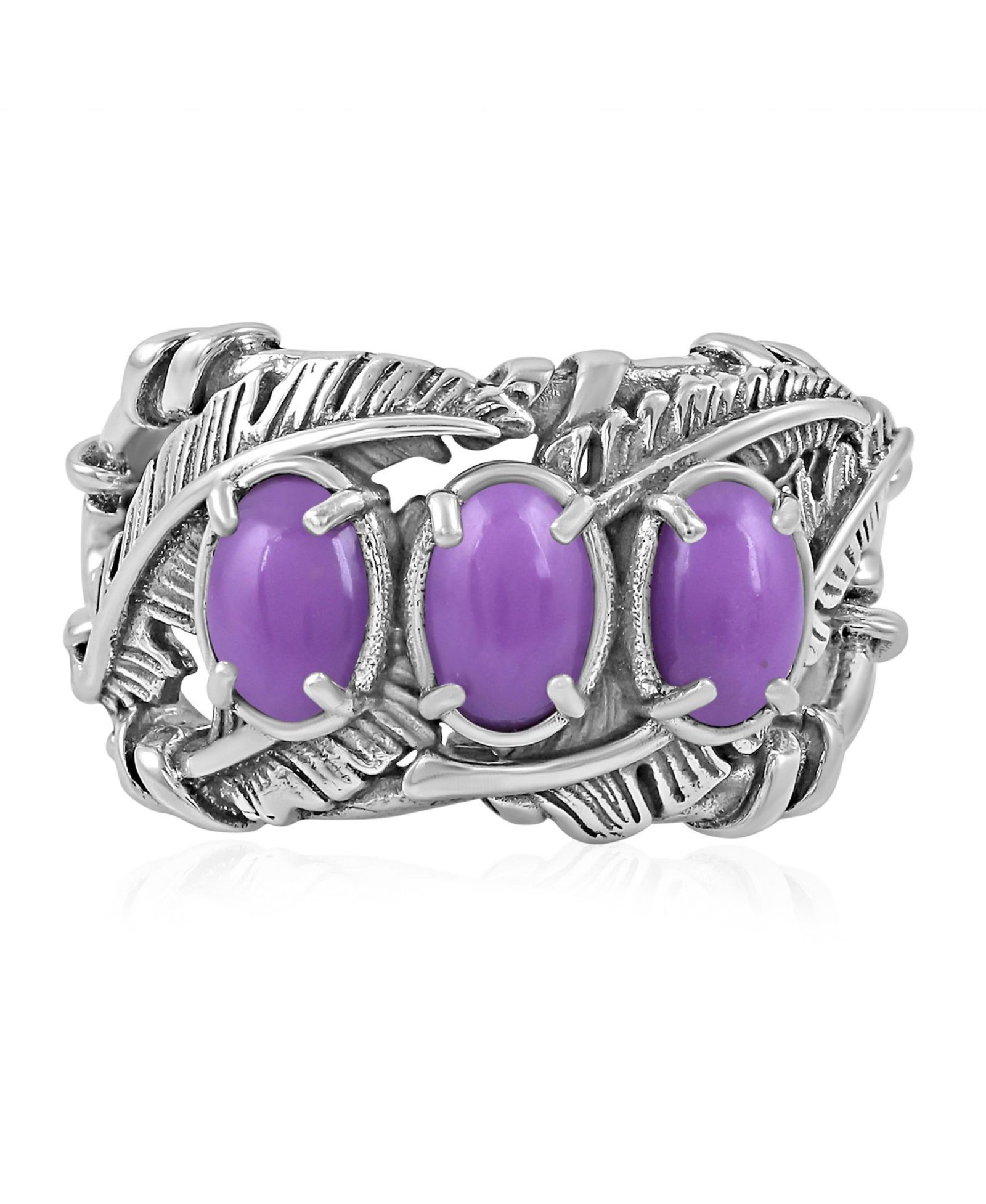 American West Jewelry Sterling Phosphosiderite Three Stone Feather Ring, Size 7
