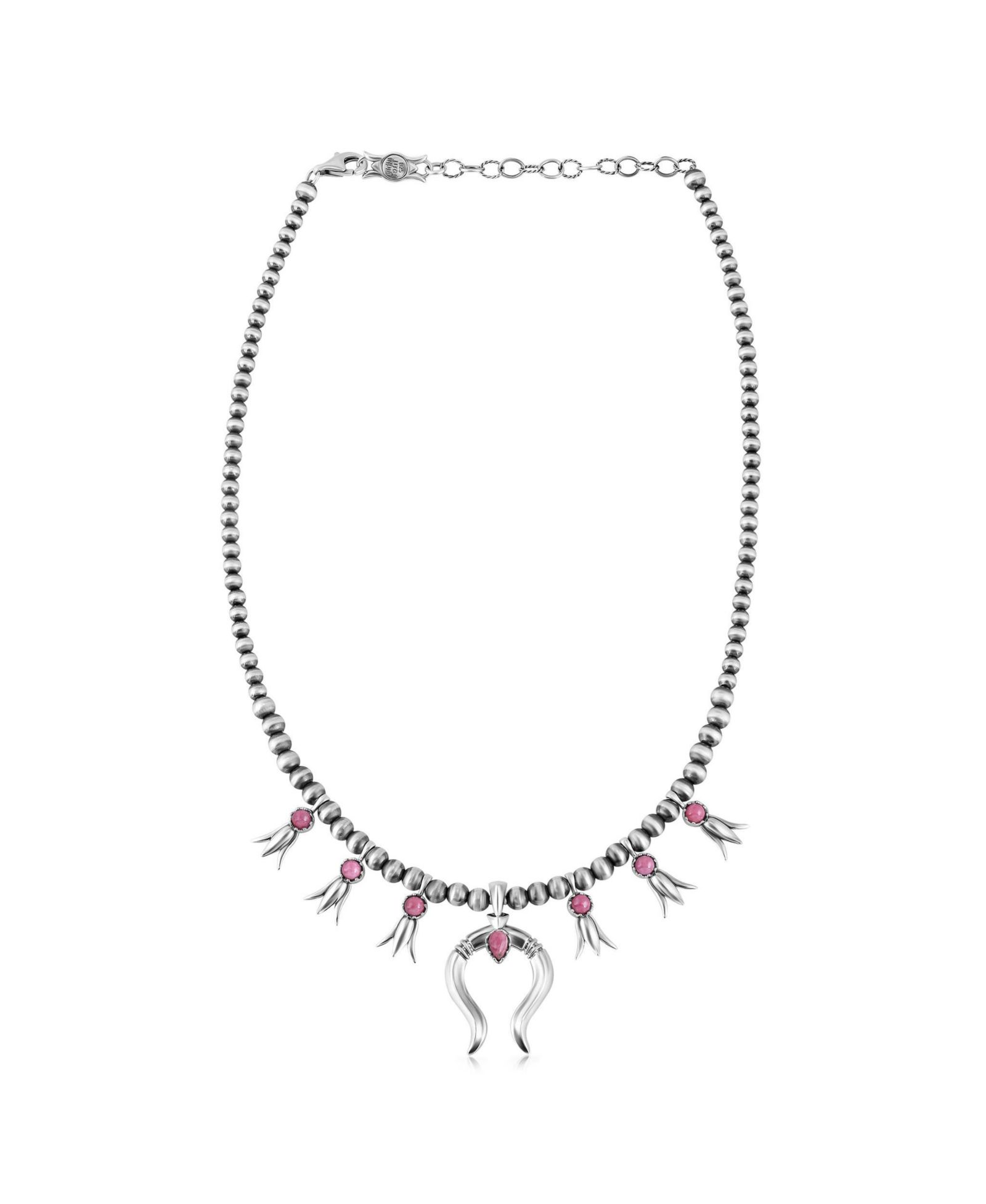 American West Jewelry ожерелье из родинита Sterling Rhodonite Beaded Squash Blossom