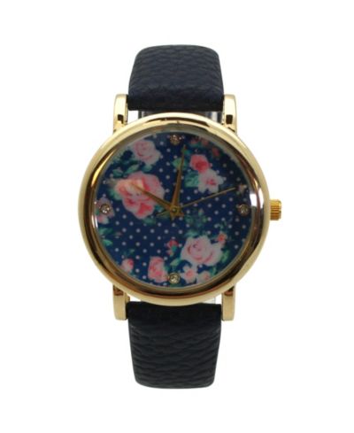 Olivia Pratt Navy Solid Colors with Flowers Details Women Watch