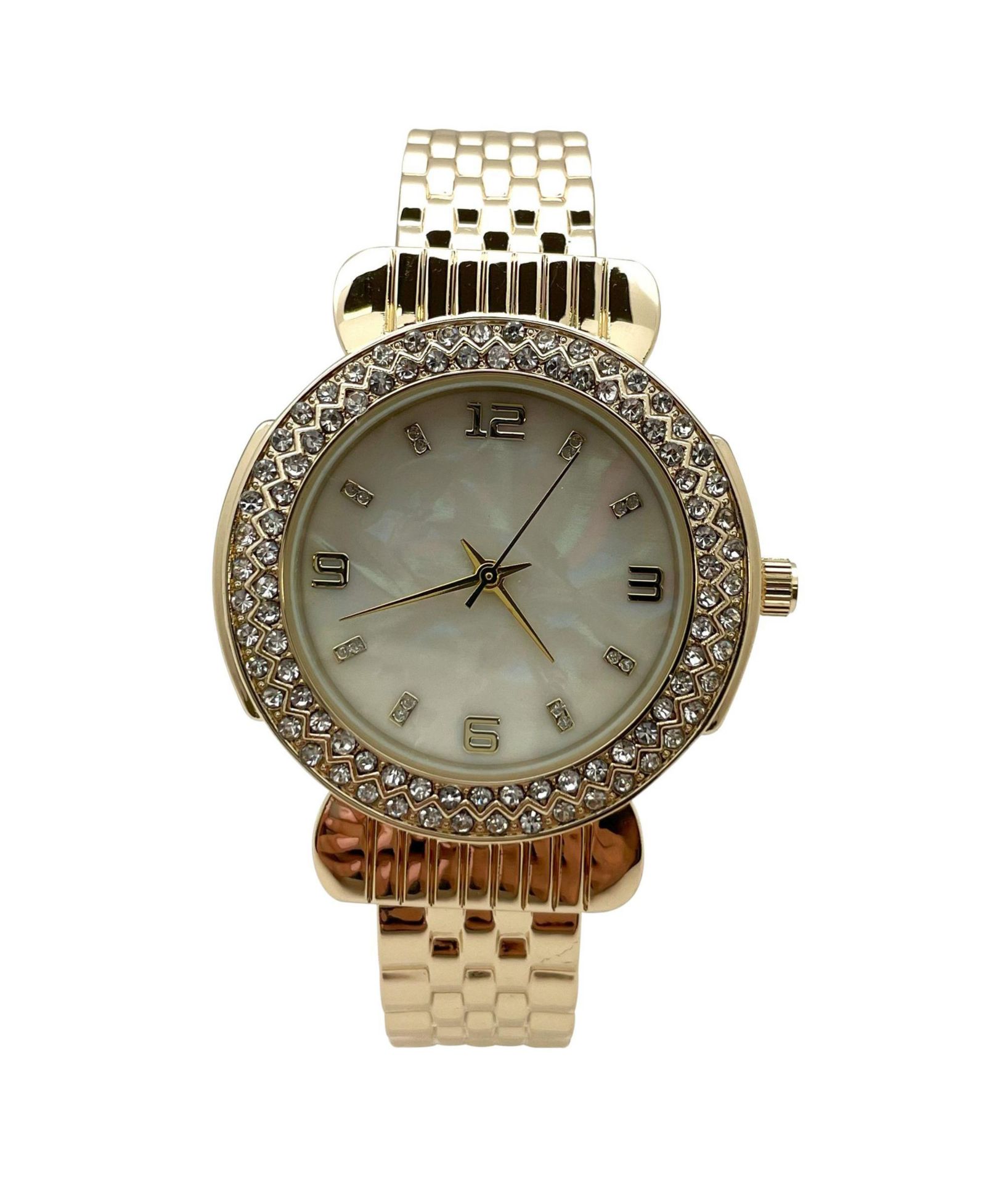 Olivia Pratt Gold Round Face Rhinestone Bezel Bangle Women Watch