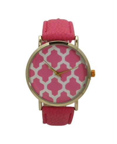 OLIVIA PRATT Pink Geometric Pattern Leather Strap Watch