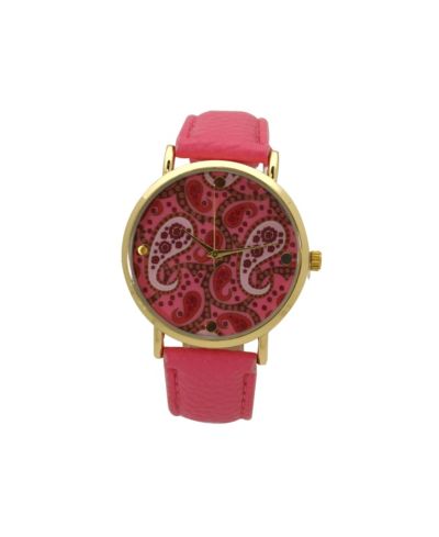 Olivia PrattPink Paisley Face Leather Strap Watch