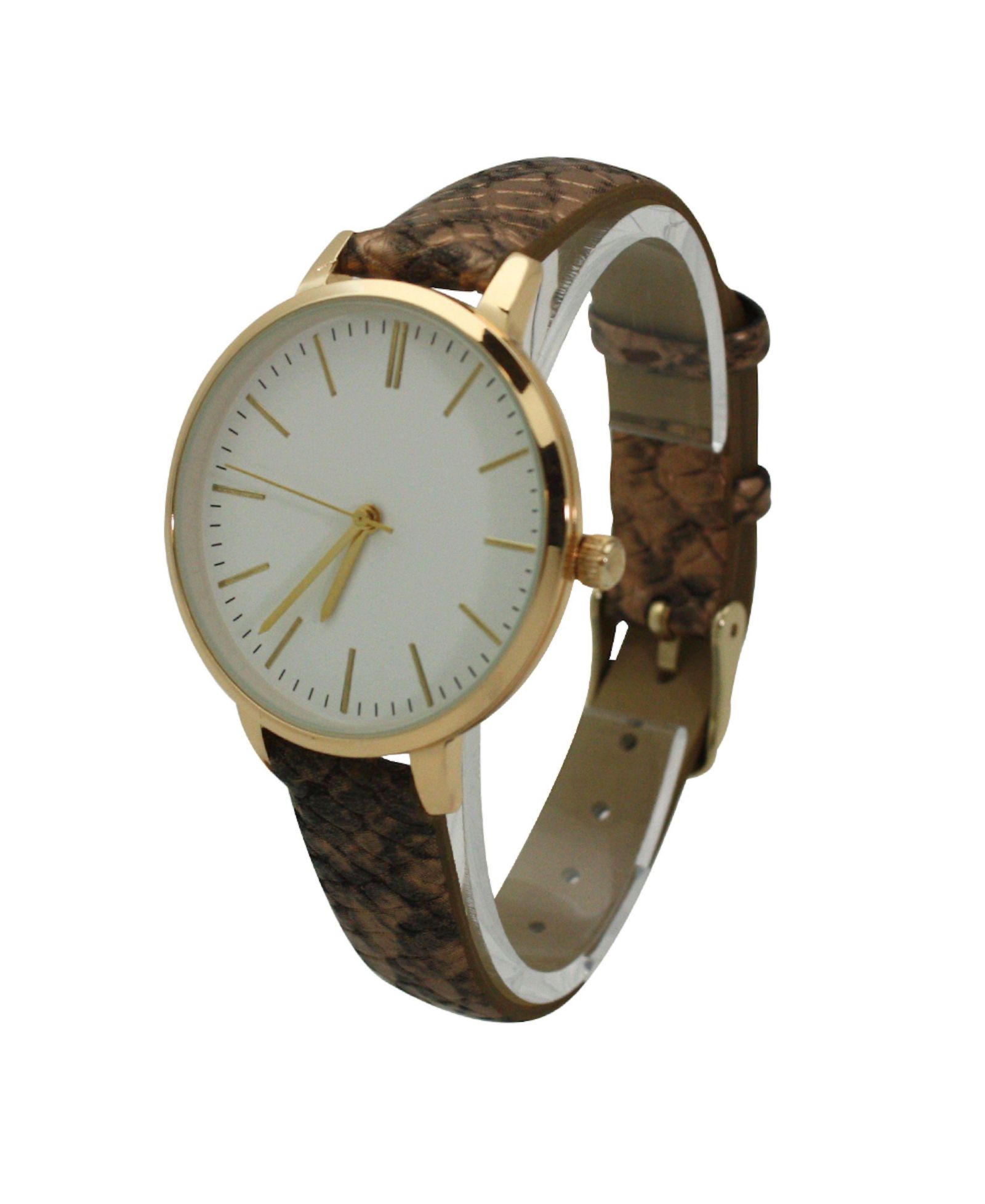 Olivia Pratt Bronze Snake Print Leather Strap Watch