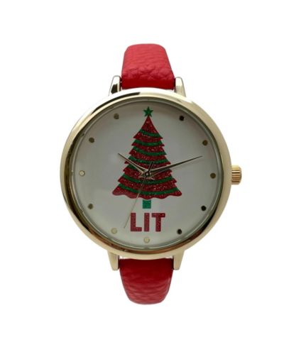 Женские часы Olivia Pratt Red Faux Leather Christmas