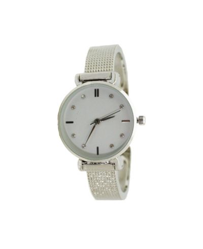 Silver Olivia Pratt Every Day Textured and Rhinestone Metal Bangle Watch