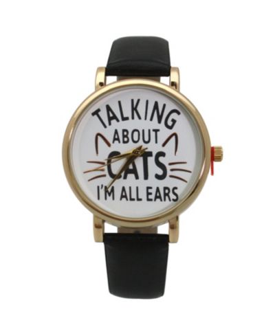 Olivia Pratt BLACK TALKING ABOUT CATS LEATHER STRAP WATCH