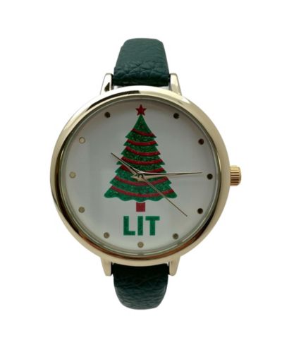 Женские часы Olivia Pratt Green Faux Leather Christmas Themed