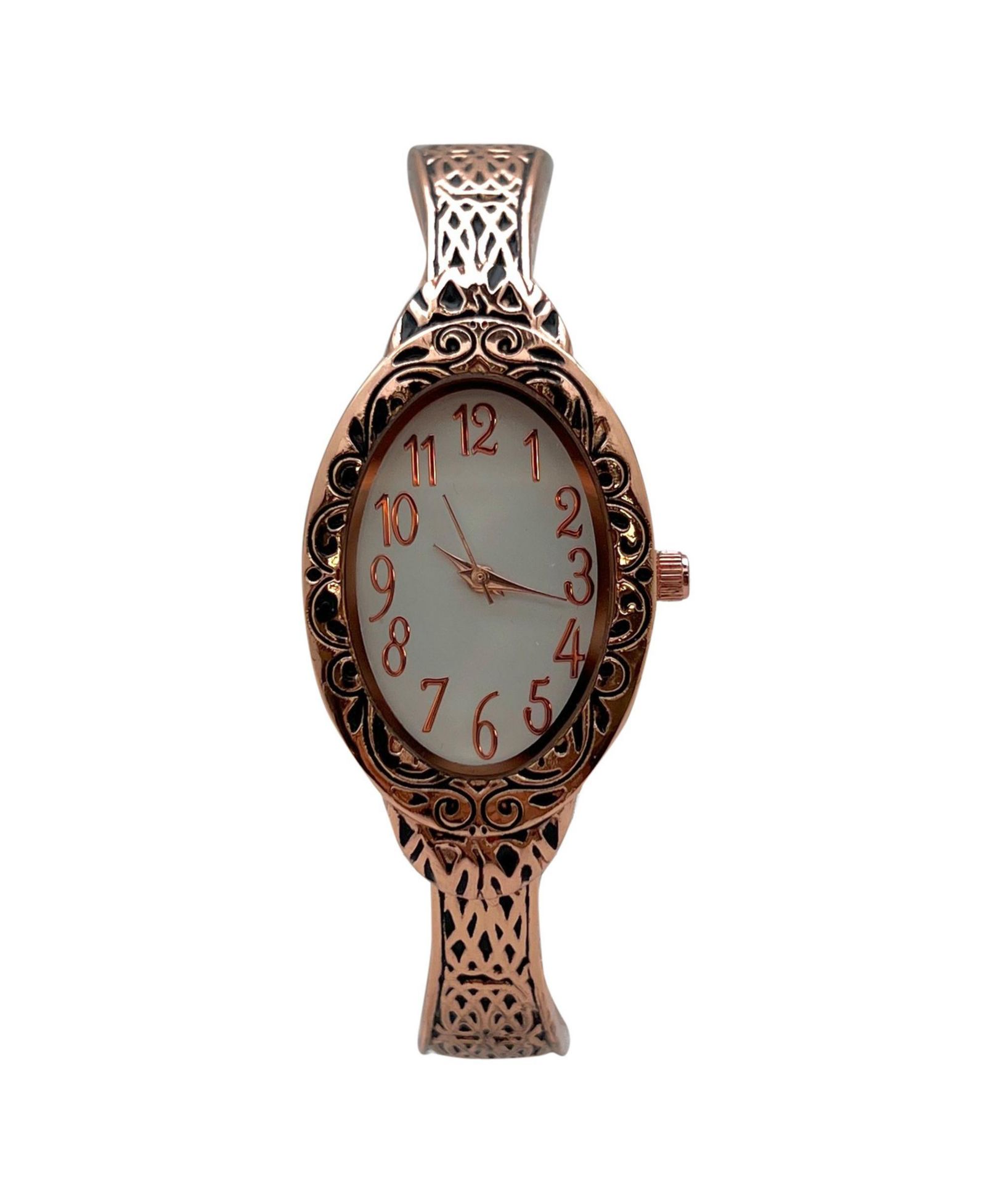 Olivia Pratt Rose Gold Oval Face Elegant Textured Bangle Women Watch