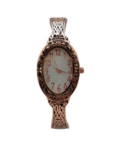 Olivia Pratt Rose Gold Oval Face Elegant Textured Bangle Women Watch