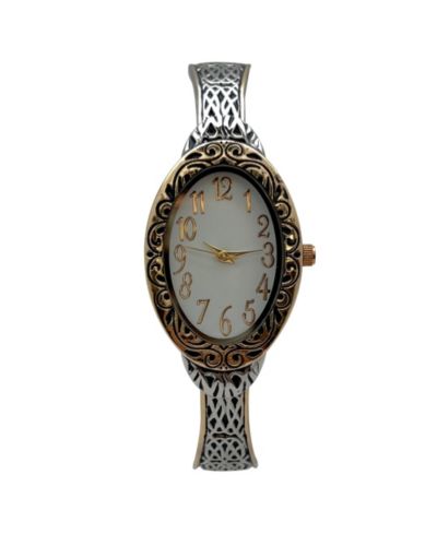 Olivia Pratt Two Tone Oval Face Elegant Textured Bangle Women Watch