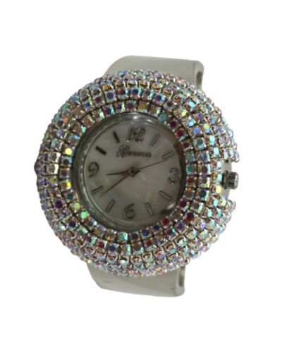 Olivia Pratt Silver Sparkle Rhinestones Chunky Bangle Women Watch