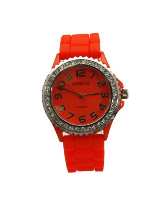 Olivia Pratt Orange Every Day Silicone and Rhinestones Colorful Women Watch