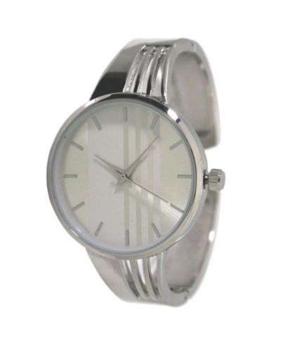 Olivia Pratt Silver Modern Stripped Design Bangle Watch