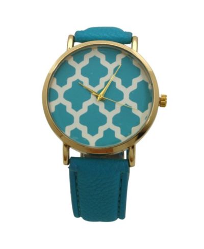 Olivia Pratt Turquoise Geometric Pattern Leather Strap Watch