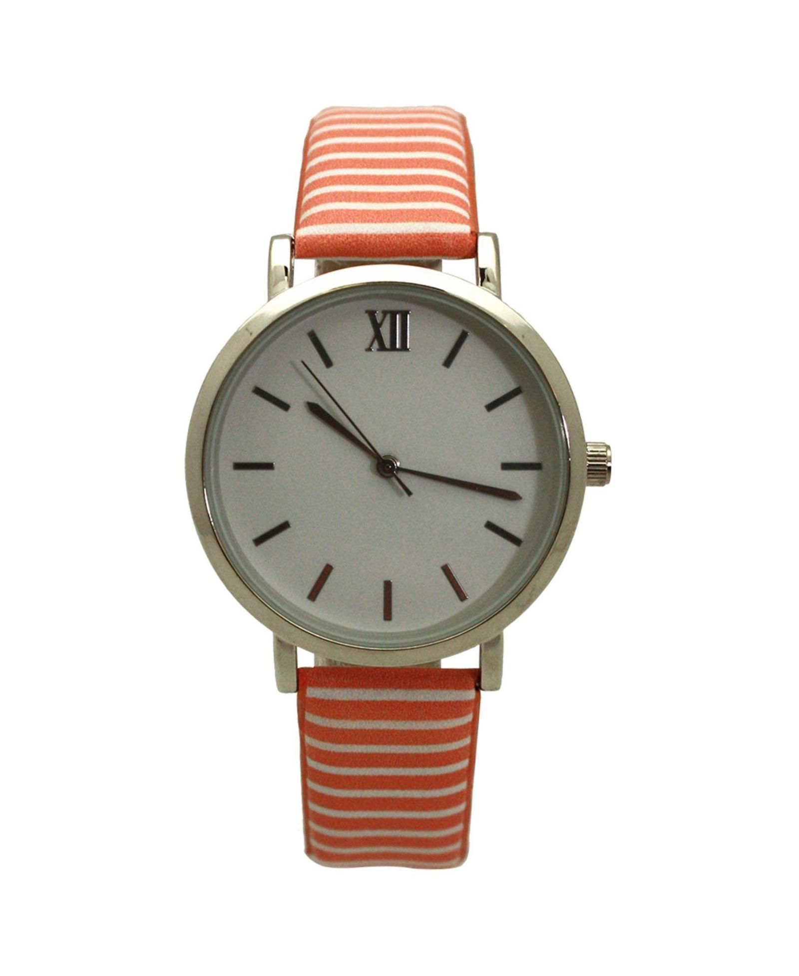 Olivia Pratt Orange Stripped Pastel Colors Faux Leather Women Watch