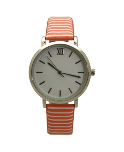 Olivia Pratt Orange Stripped Pastel Colors Faux Leather Women Watch