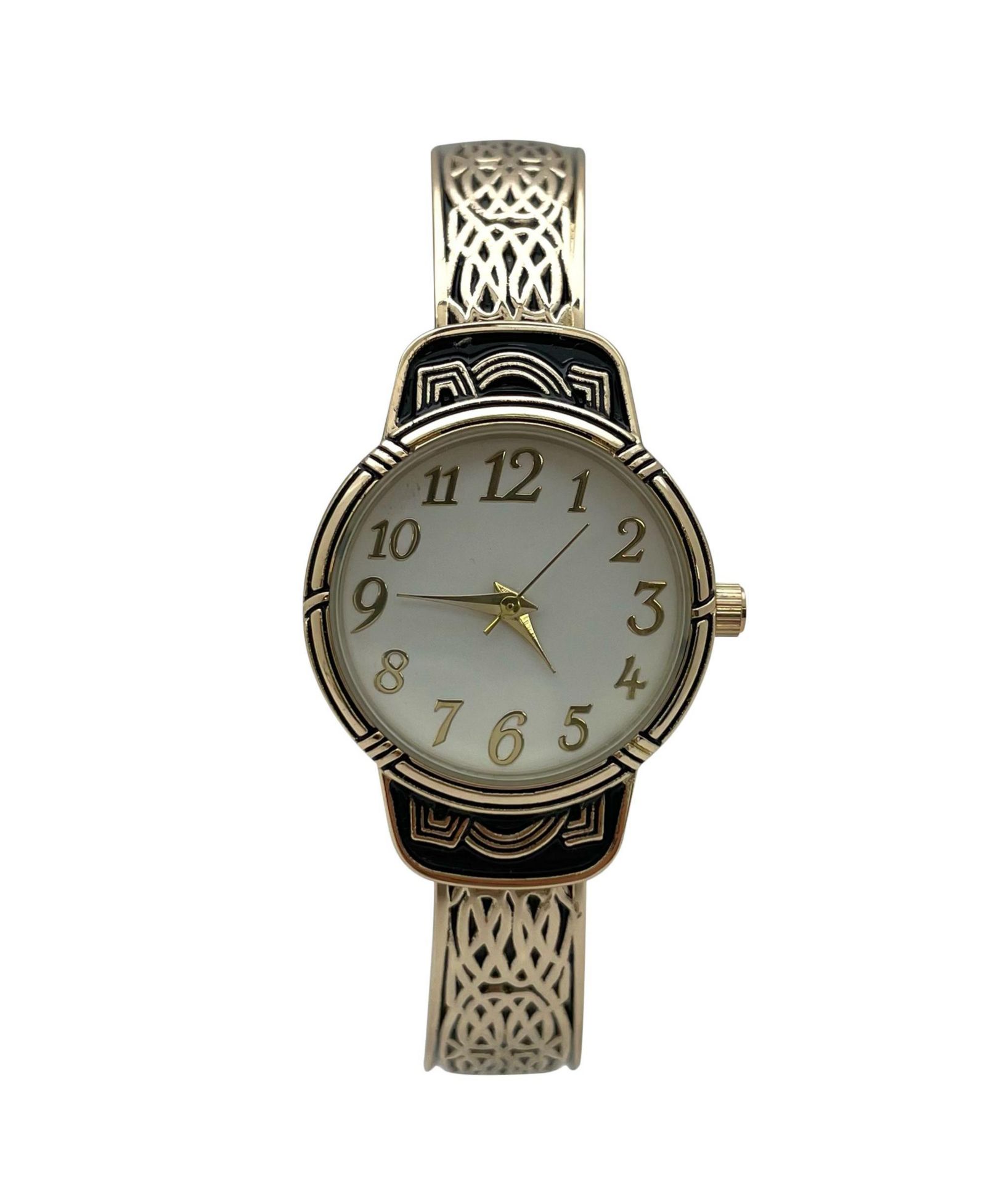 Olivia Pratt Elegant Metallic and Detailed Round Face Bangle Women Watch, Gold