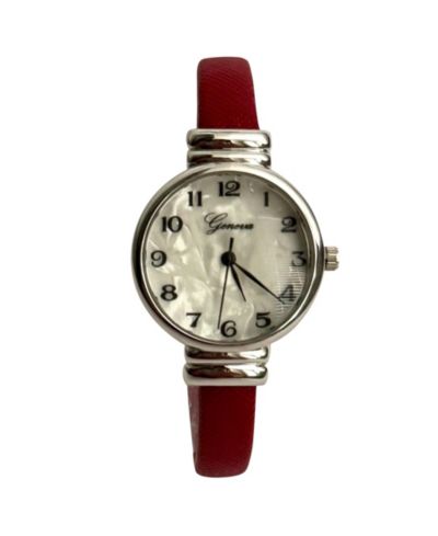 Olivia Pratt Red Faux Leather Thin Bangle Women Watch