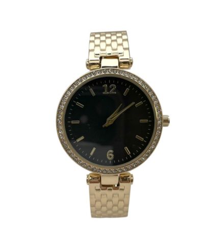 Olivia Pratt Gold Round Face with Rhinestones Bangle Women Watch