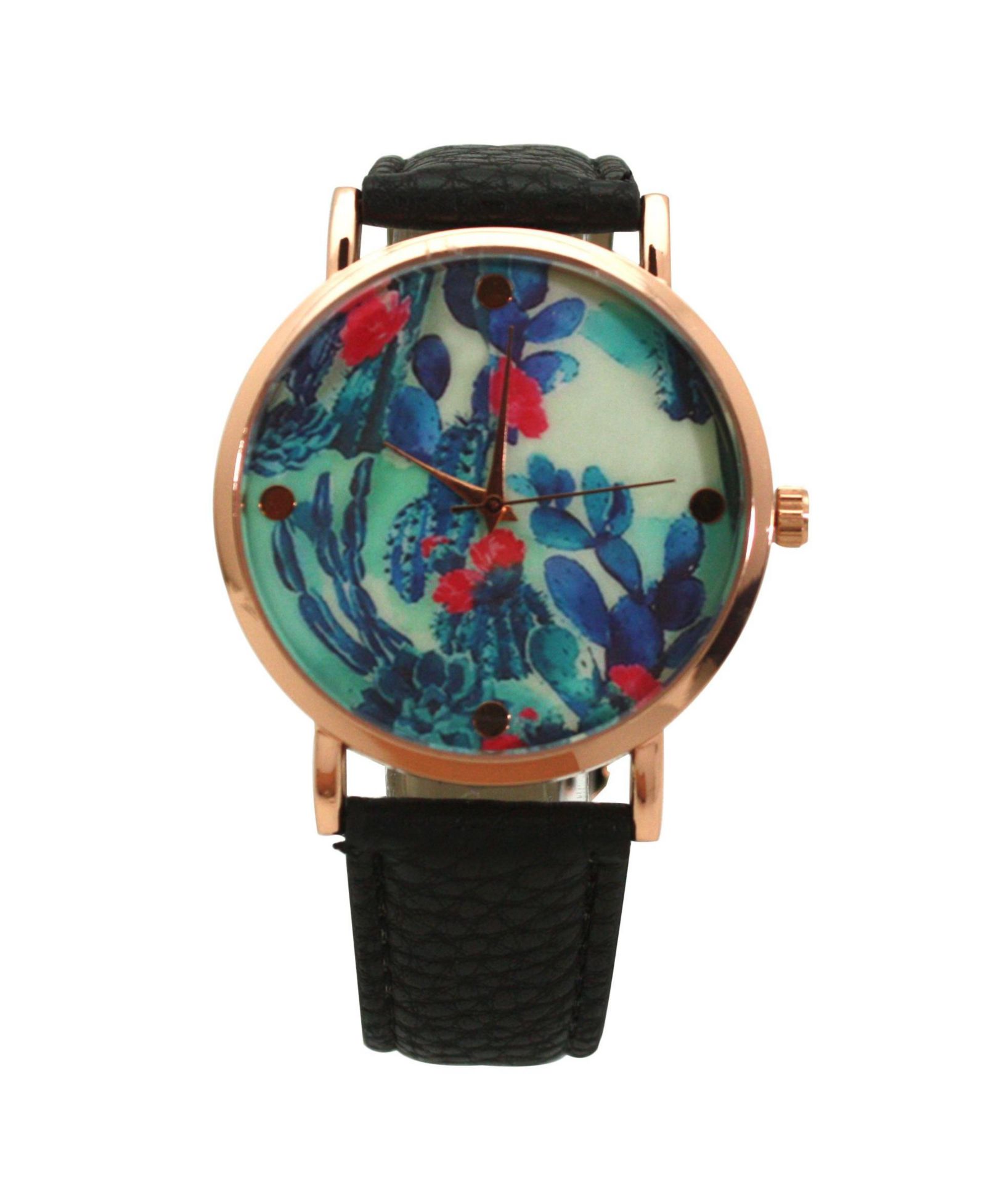 Часы Olivia Pratt BLACK COLORFUL CACTUS DIAL LEATHER STRAP