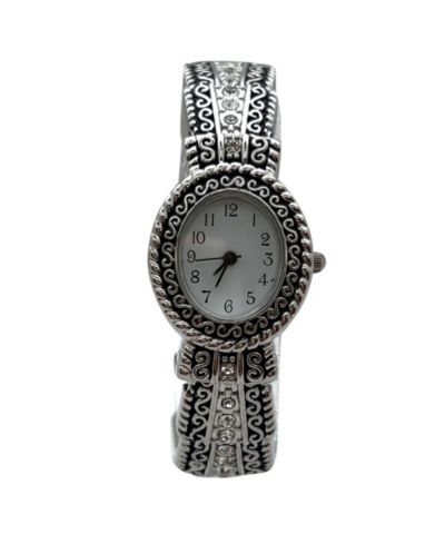 Olivia Pratt Silver New Elegant Textured Bangle Women Watch