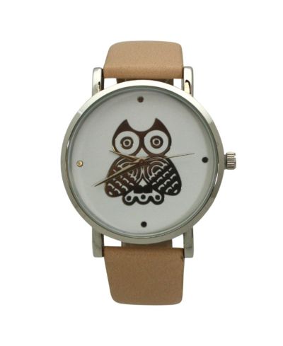 Olivia Pratt CREAM OWL LEATHER STRAP WATCH