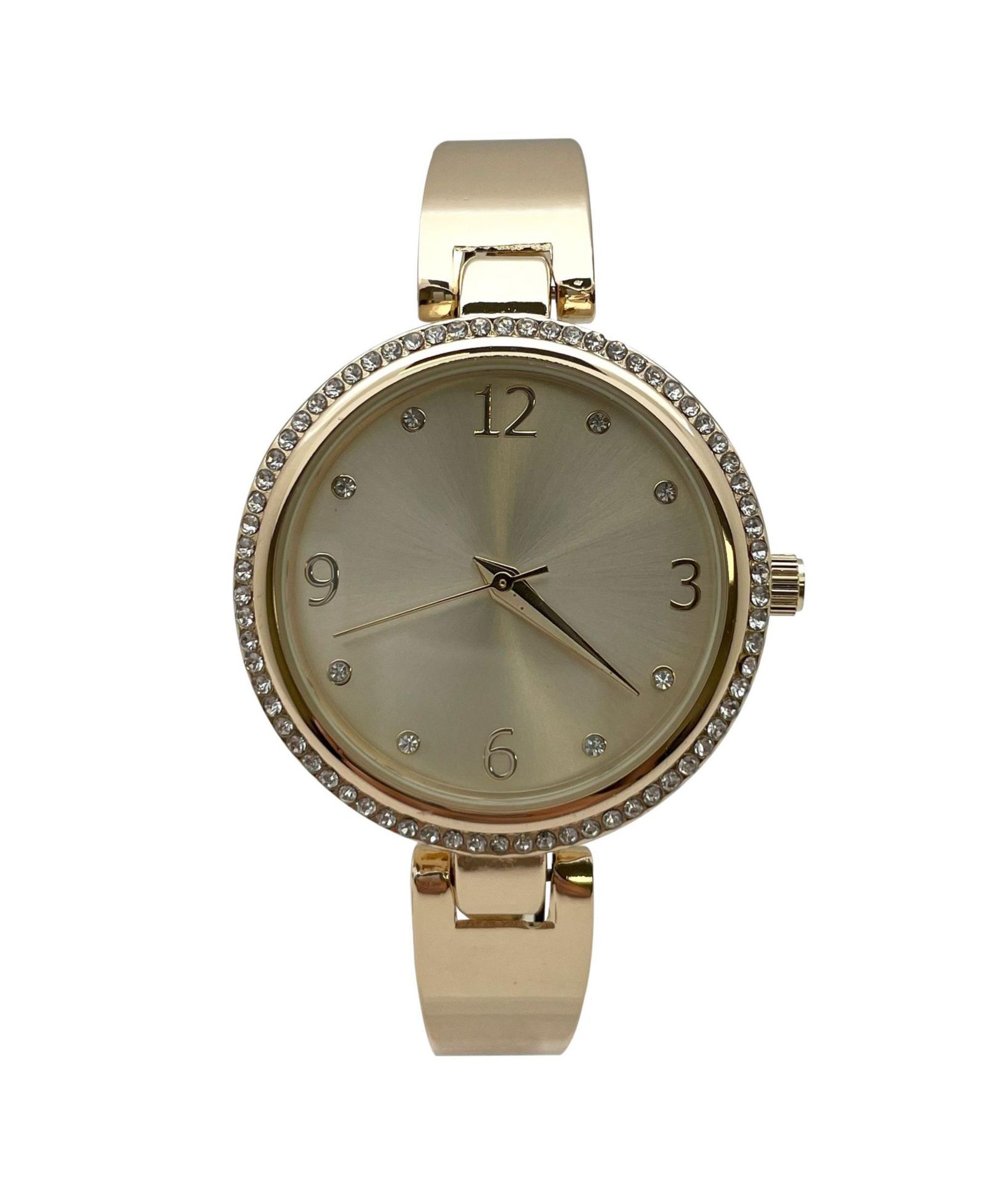 Olivia Pratt Gold Round Face Rhinestone Bezel Soft Bangle Women Watch