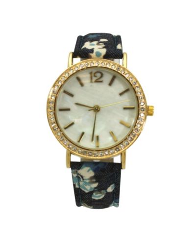 Olivia Pratt Dark Flowers and Denim Strap Watch