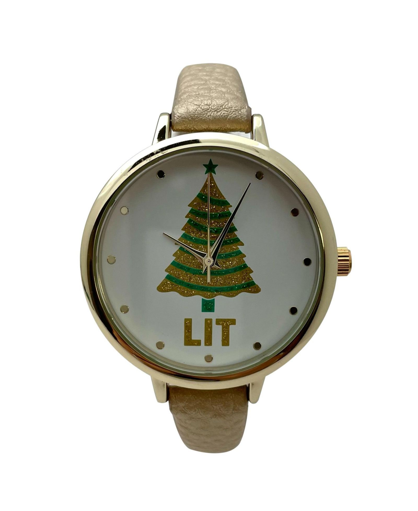 Olivia Pratt Gold Faux Leather Christmas Themed Women Watches