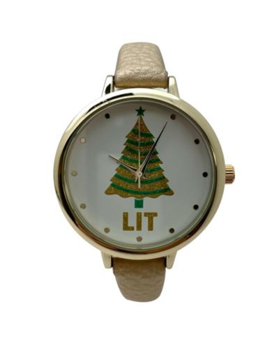 Женские часы Olivia Pratt Gold Faux Leather Christmas Themed