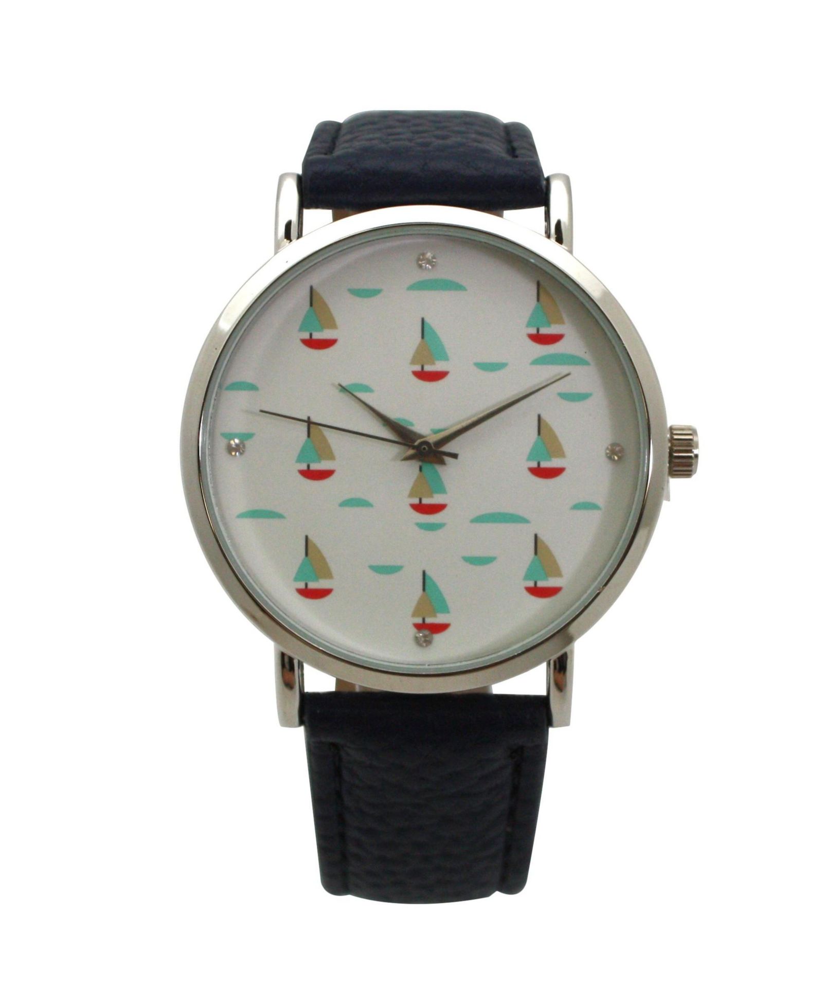 Oliva Pratt Navy Faux Leather Sailing Boats Dial Women Watch