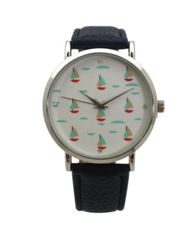 Oliva Pratt Navy Faux Leather Sailing Boats Dial Women Watch