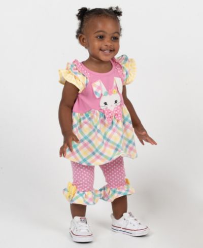 Комплект из топа и леггинсов Rare Editions Baby Girls' Bunny Mixed Check Applique Knit, 2-Piece Set