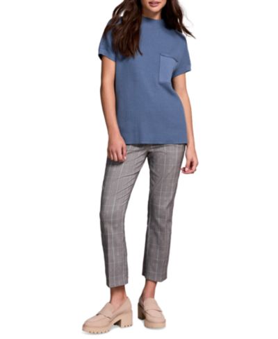TRIBAL Women's Cotton Mock Neck Cap Short Sleeve Top