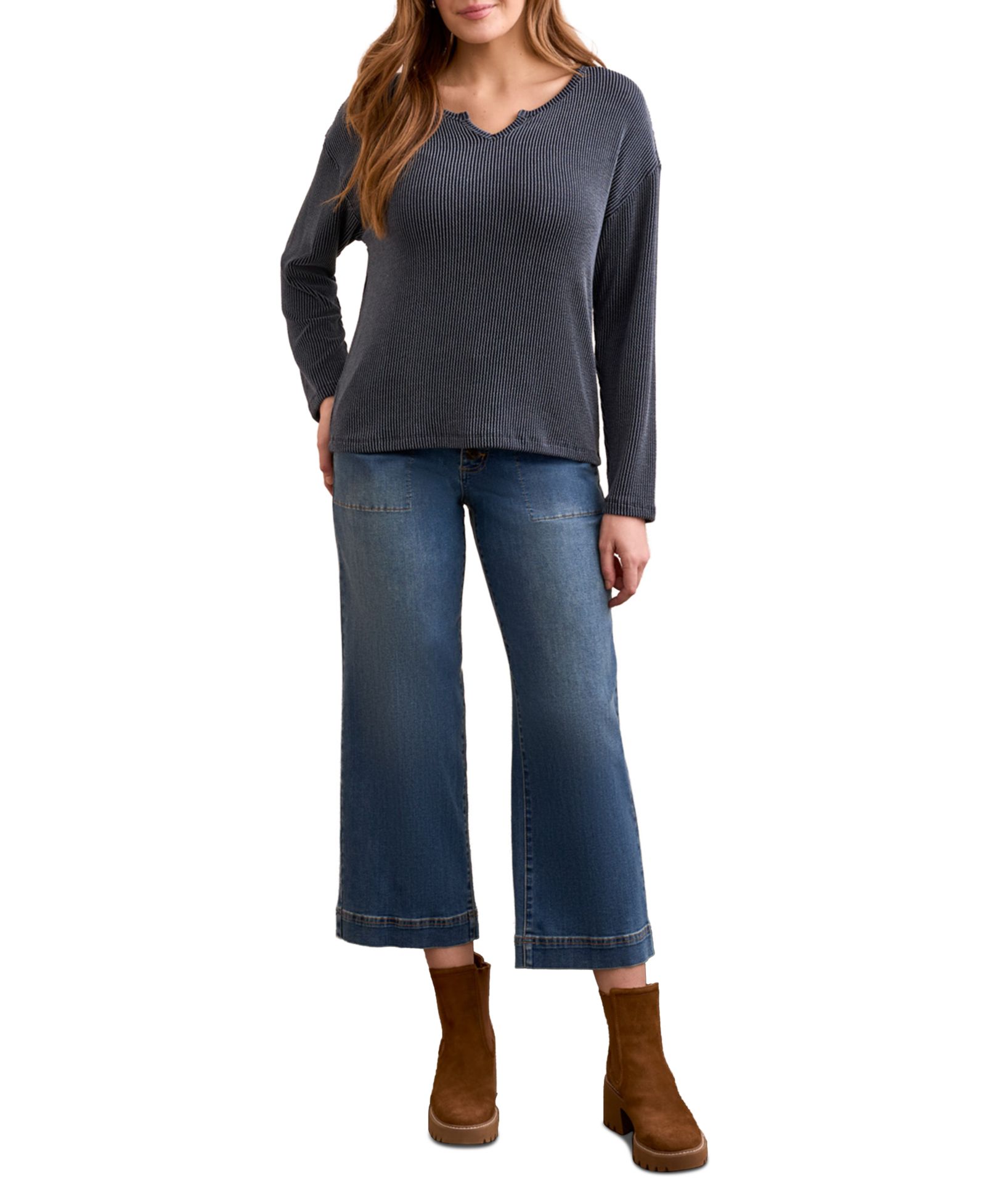 TRIBAL Women's Long Sleeve Notch Collar Top