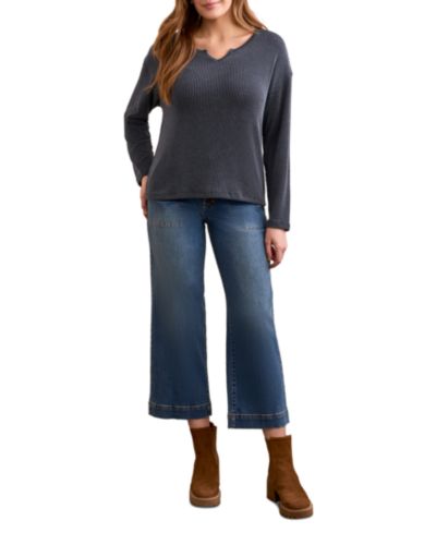 TRIBAL Women's Long Sleeve Notch Collar Top