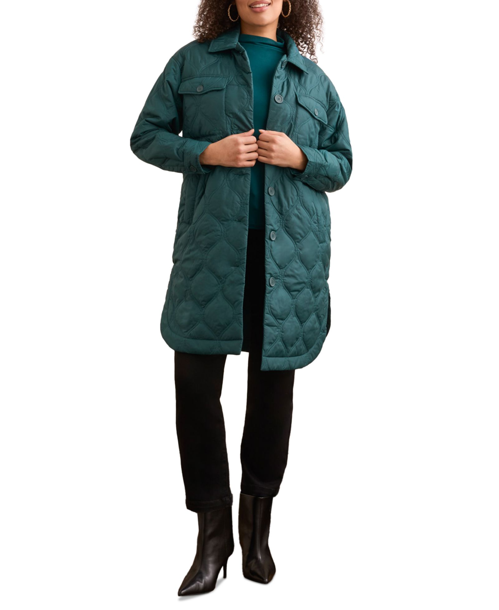 TRIBAL Women's Long Quilted Button-Up Jacket With Pockets