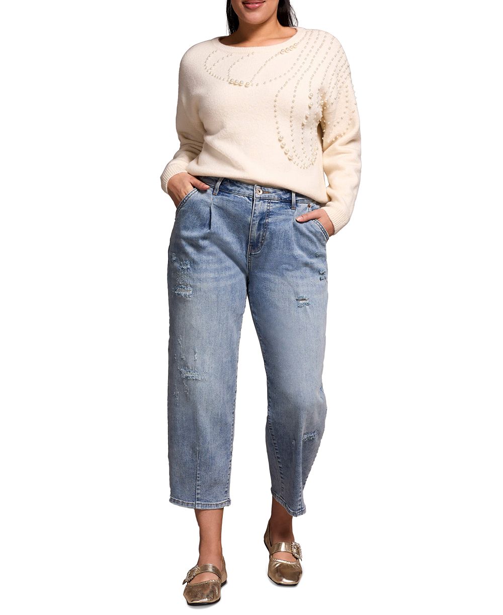 TRIBAL Women's Audrey Distressed Barrel Stretch Jeans