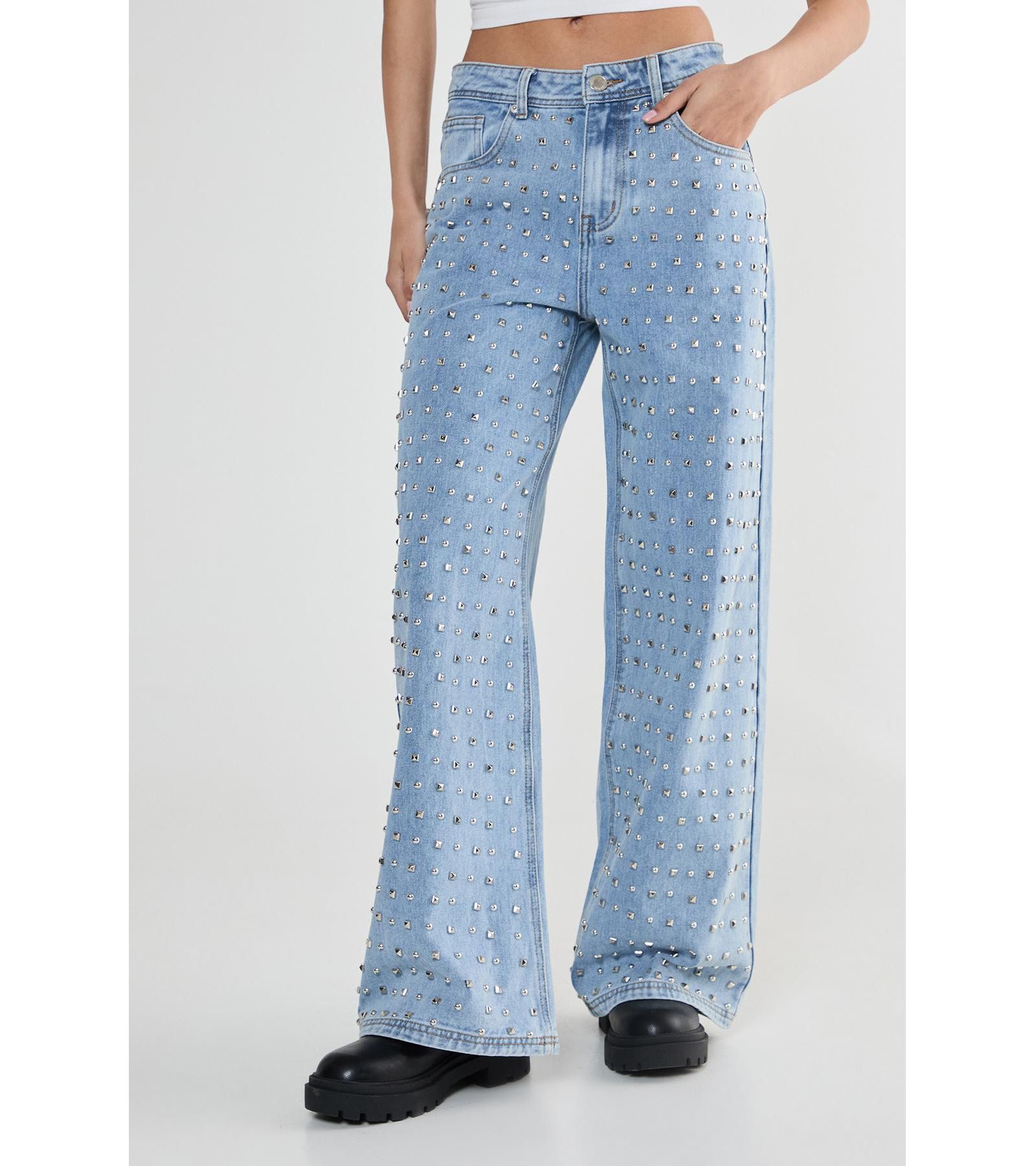 Nasty Gal Women's Studded Straight Leg Denim Jeans
