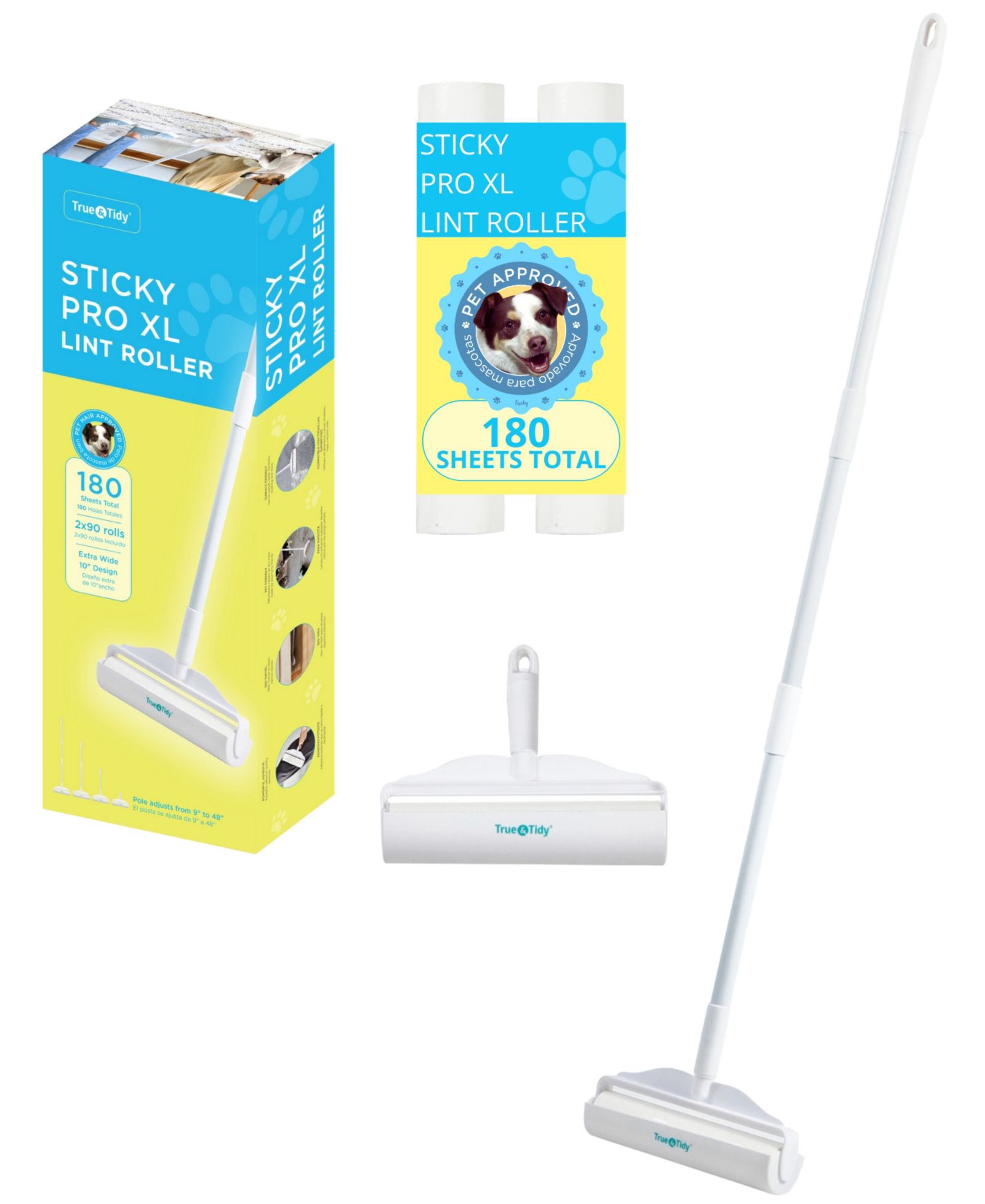 Ролик для чистки True & Tidy StickyPro XL Lint Roller Adjustable Length with Extra Wide Head