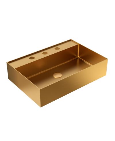 Streamdale Furniture 20"x14" Brushed Gold Stainless Steel Bathroom Sink - 3 Faucet Holes