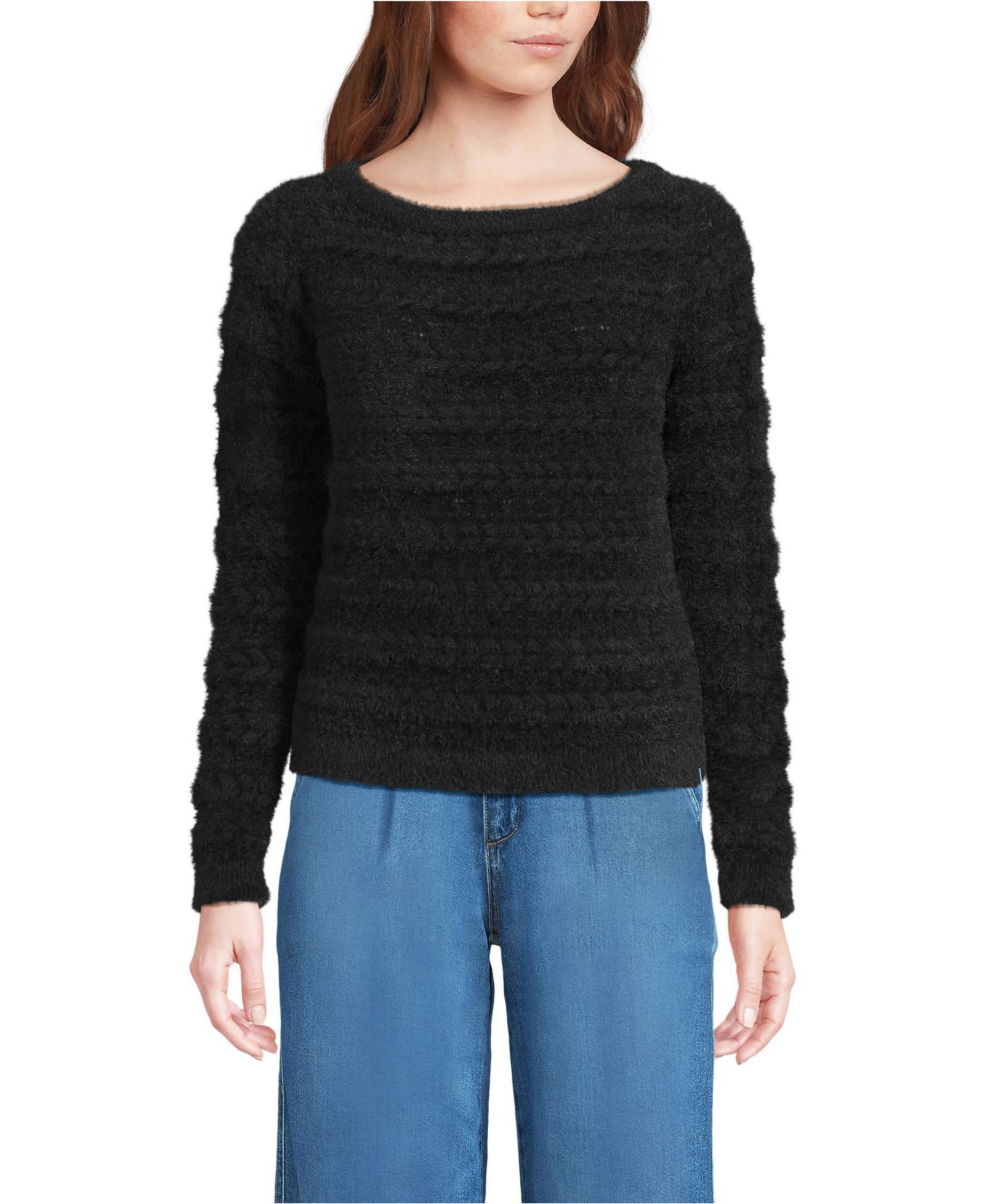 Женский вязаный свитер Lands' End Fuzzy Eyelash Cable Boatneck