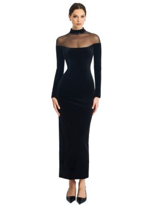 Miss Circle Women's Blair Black Sheer Mock Neck Maxi Dress