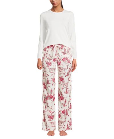 Lands' End Women's Pajama Gift Set - Knit Long Sleeve Top and Flannel Pants
