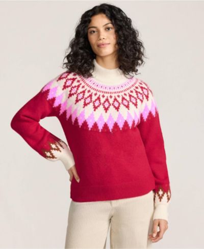Lands' End Women's Fuzzy Turtleneck Lantern Sleeve Jacquard Sweater