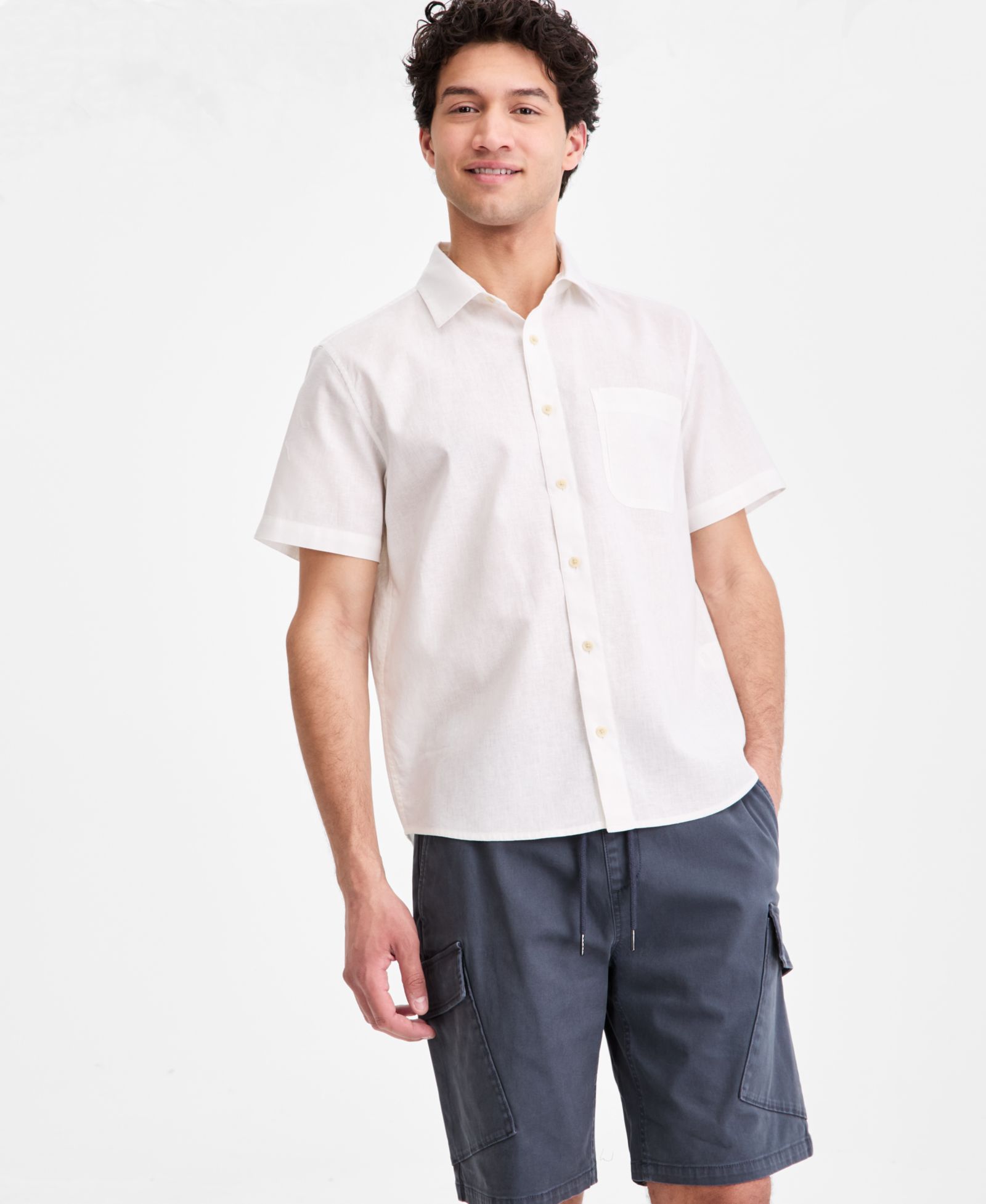 Sun + Stone Men's Devin Linen Blend Woven Short-Sleeve Shirt, Macy's Exclusive